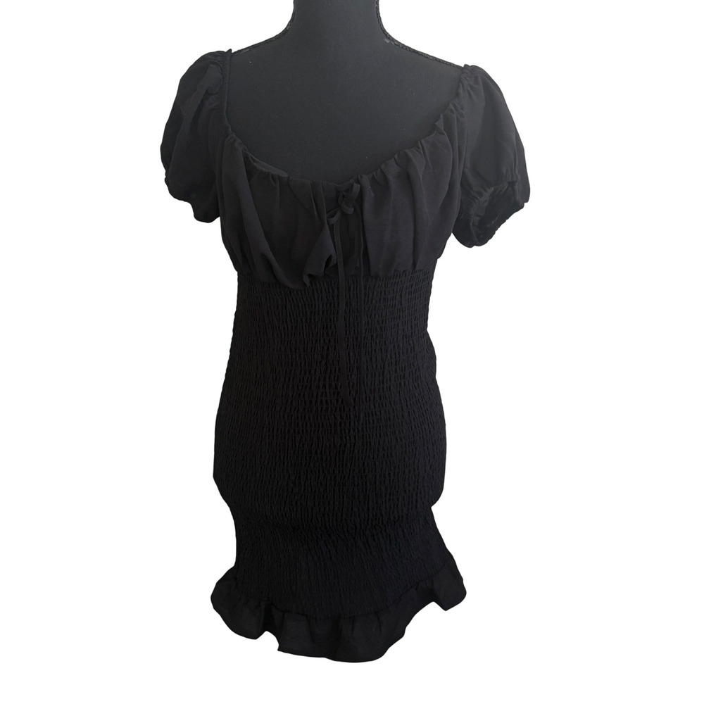 Love Tree Womens Smocked Fairy Grunge Milkmaid Dress L Black Dark Cottagecore